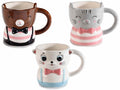 Tazze in ceramica colorata sagomata ad animaletto con orecchie in rilievo, set da 3 pezzi, Ø 9,5 cm x 10 H