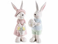 Coniglietti pasquali in coppia in ceramica lucida colorata da appoggiare, set da 2 pezzi, cm 10,5 x 10,5 x 28 H