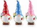 Gnometti da giardino in terracotta colorata con cappello, fiore e coccinella, set da 3 pezzi, cm 10,5 x 9 x 22,5 H