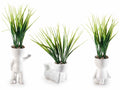 Vasetti in ceramica ad omino stilizzato in relax con erba artificiale, set da 3 pezzi, cm 9 x 6 x 32 H