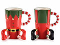 Tazze di Natale in ceramica lucida a forma di elfo con abiti con dettagli, set da 2 pezzi, Ø 9 cm x 13 H