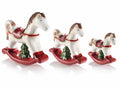 Cavallini a dondolo natalizi in ceramica con alberi di natale da appoggiare, Grande: cm 15 x 4 x 14 H