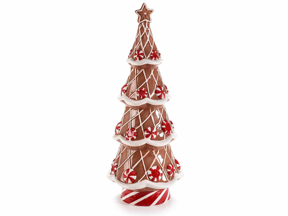 Albero di Natale in ceramica colorata lucida con caramelle e dolcetti, Ø 12,5 cm x 32 H
