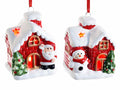 Set di 8 casette da appendere in ceramica con personaggi natalizi con luci, cm 5,5 x 5 x 7 H