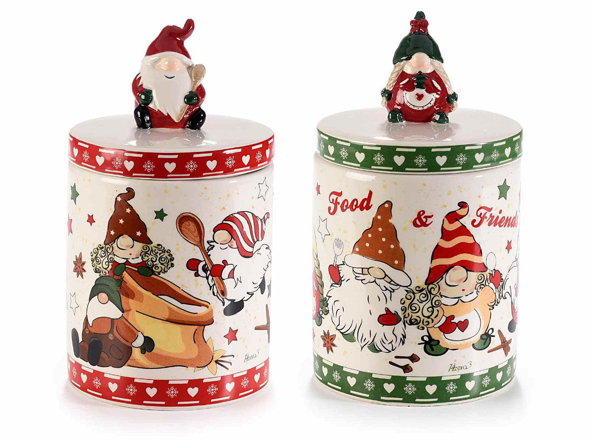 Barattoli / biscottiera / contenitore per alimenti / barattolo portadolci gnomi, set da 2 pezzi, Ø 12 cm x 22 H