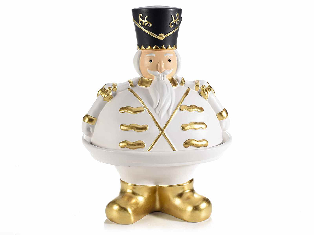 Alzatine di Natale in ceramica a soldatino schiaccianoci con coperchio, cm 19 x 14,5 x 26,5 H