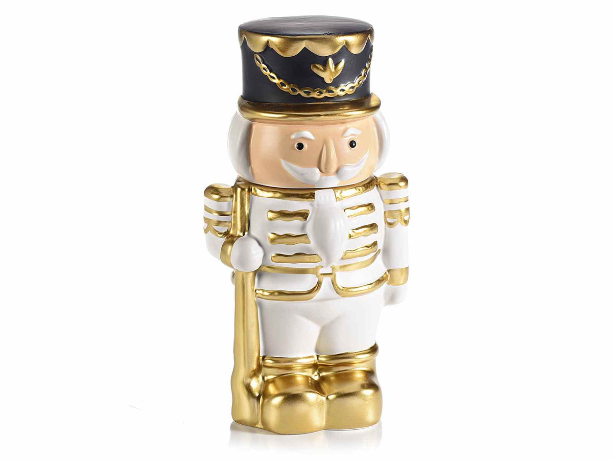 Barattoli contenitore a soldatino schiaccianoci di Natale in ceramica, set da 2 pezzi, cm 12 x 9 x 22,5 H
