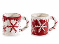 Tazze di Natale con manico a dolcetto in ceramica colorata lucida e dettagli, set da 4 pezzi, Ø 9,5 cm x 9,5 H
