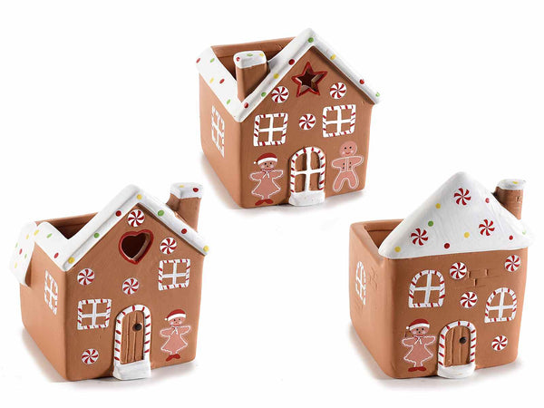 Set di 9 vasetto contenitore a casetta di pan di zenzero di Natale con decori dolcetto in ceramica, cm 8,5 x 8,5 x 11 H