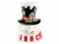 Barattoli / biscottiera / contenitore per alimenti / barattolo portadolci a contenitore in ceramica a pupazzo di neve con luci LED nel cappello, Ø 16,5 cm x 24,5 H