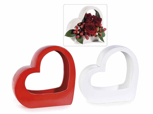 Vasi a forma di cuore in ceramica colorata lucida di dimensione piccola, set da 2 pezzi, cm 19,5 x 5 x 19 H