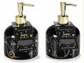 Dispenser per sapone mani in ceramica con decori gatto, erogatore color oro, set da 4 pezzi, Ø 10,5 cm x 16 H