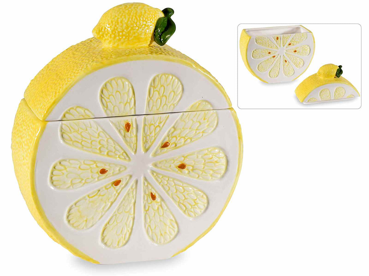 Barattoli alimentari / contenitori / biscottiere in ceramica a forma di fetta, set da 2 pezzi, cm 16,5 x 7 x 19 H