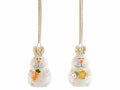 Coniglietti pasquali in ceramica da appendere con decori a carota e margherita, set da 8 pezzi, cm 3,5 x 3,5 x 6 H
