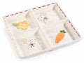 Vassoi di Pasqua in ceramica alimentare con 4 scomparti e decori, set da 2 pezzi, cm 20 x 20 H