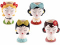 Vasi in ceramica colorata lucida con volto di ragazza, fiocchetti per capelli, set da 4 pezzi, cm 10,5 x 10,5 x 17 H