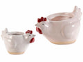 Vasi a forma di gallinella in ceramica con dettagli in rilievo in set da due, set da 3 pezzi, Grande: cm 20 x 12,5 x 12 H