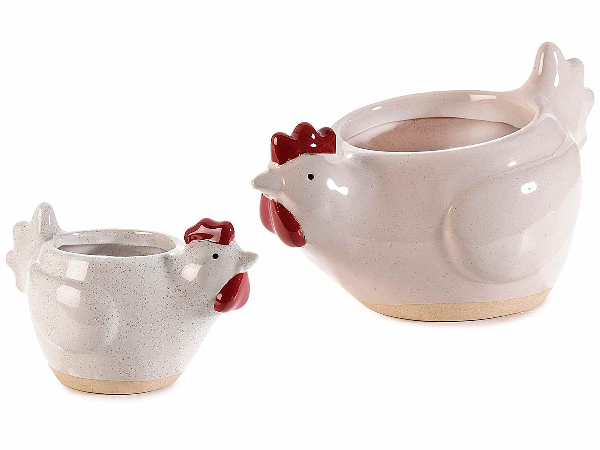 Vasi a forma di gallinella in ceramica con dettagli in rilievo in set da due, set da 3 pezzi, Grande: cm 20 x 12,5 x 12 H