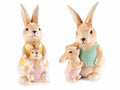 Coppia di conigli con baby conigli in ceramica colorata, set da 4 pezzi, cm 9 x 7,5 x 14,5 H