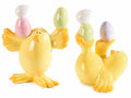 Pulcini di Pasqua giocolieri con uova in ceramica colorata da appoggiare, set da 4 pezzi, cm 11,5 x 7,5 x 14,5 H
