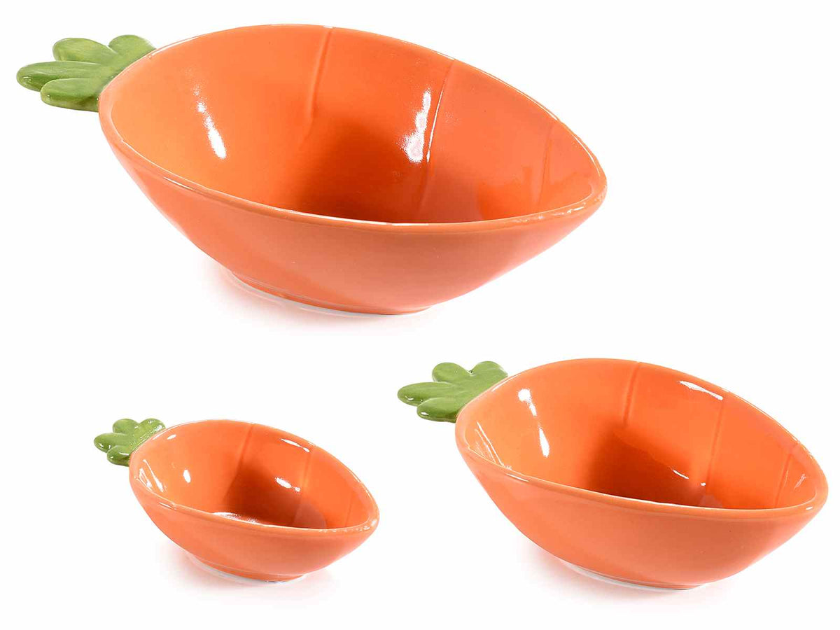 Contenitori / ciotole a forma di carota in ceramica arancione con dettagli, Grande: cm 19,5x11x5,5 H