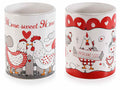 Porta utensili da cucina in ceramica con stampa gallinella e scritta home sweet, set da 4 pezzi, Ø 10,5 cm x 13,5 H