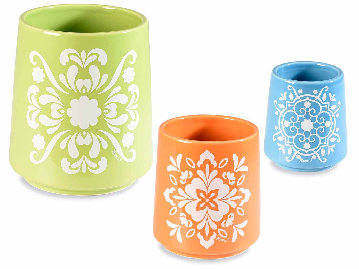 Vasi in ceramica colorata con decori maiolica, set da 2 pezzi, Grande: Ø 15 cm x 17 H