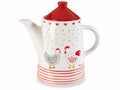 Teiere in ceramica con coperchio rosso e decori a gallinelle con cuori, pois, set da 2 pezzi, cm 19 x 11,5 x 18 H