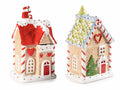 Barattoli / portadolci / biscottiere di Natale alimentari in ceramica a casetta, set da 2 pezzi, cm 12,5 x 11,5 x 22,5 H