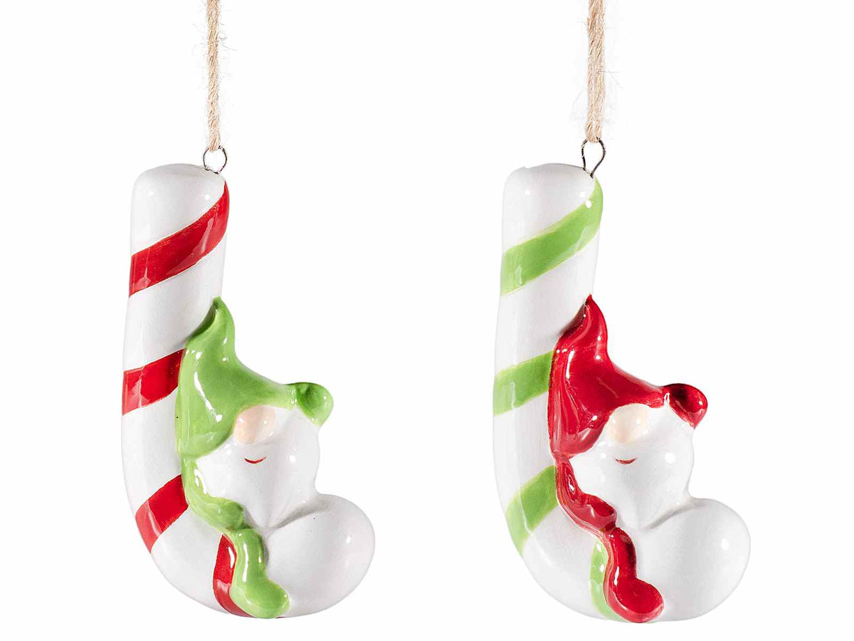 Decorazioni addobbi di Natale in ceramica candy / bastoncino di zucchero, set da 8 pezzi, cm 4 x 2,5 x 7 H