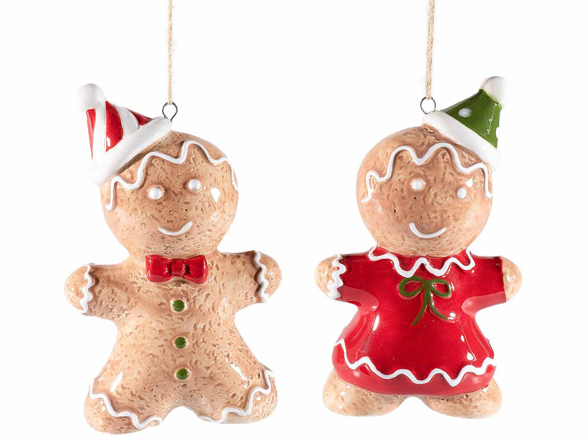 Addobbo di Natale ad omino pan di zenzero con abiti natalizi in ceramica, set da 10 pezzi, cm 5,5 x 3 x 9 H