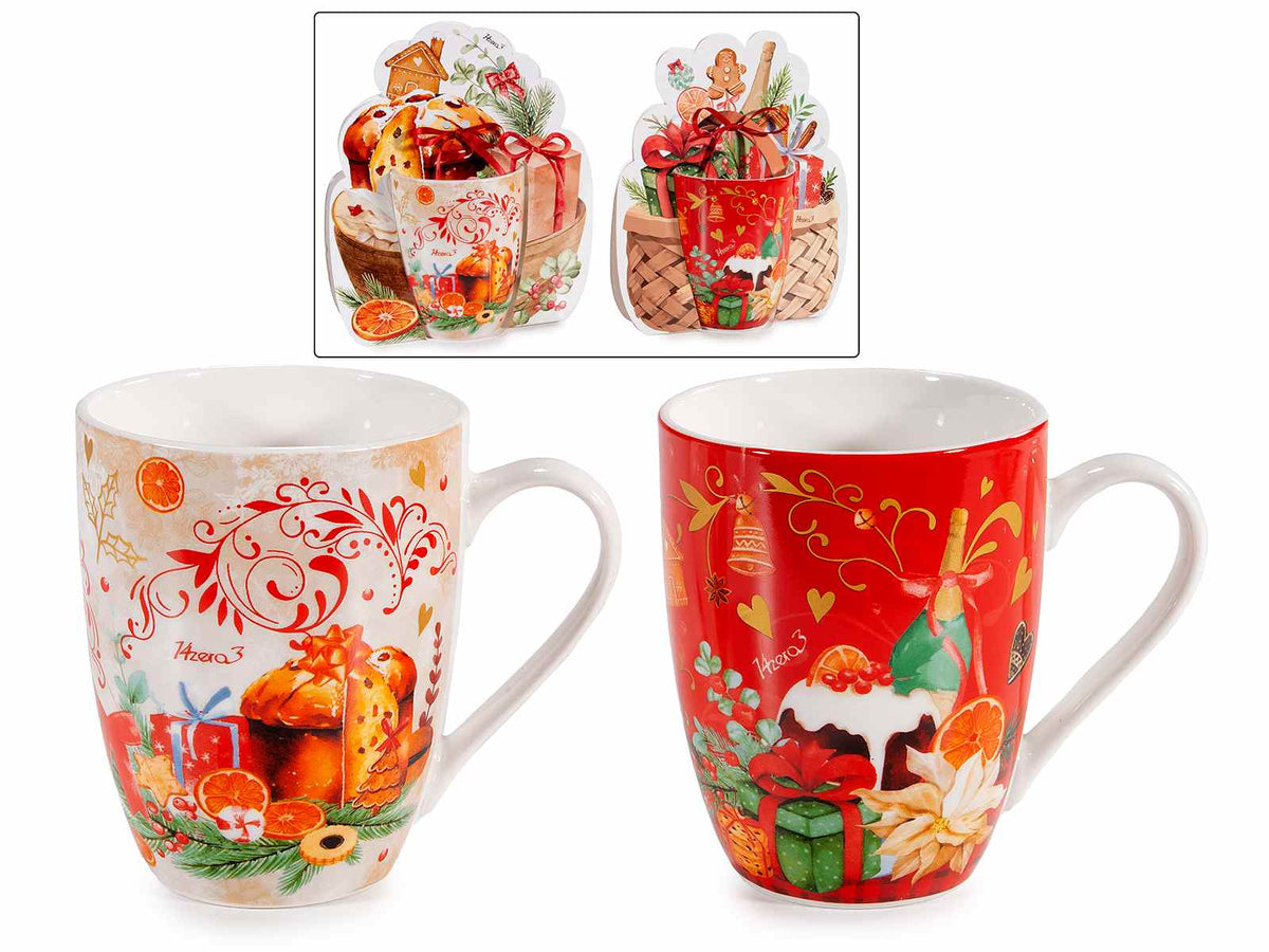 Tazze di Natale in porcellana con decori dolcetti in confezione regalo sagomata, set da 6 pezzi, Tazza: Ø 8 cm x 10,5 H