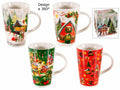 Tazze con decori paesaggio natalizio realizzate in porcellana, in confezione, set da 4 pezzi, Tazza: Ø 8,5 cm x 12,5 H