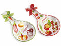 Poggiamestolo / cucchiaio in ceramica con stampa a tema orto e scritte, set da 4 pezzi, cm 12 x 24 H
