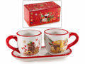 Tazzine natalizie in ceramica con piattino / vassoio con stampa dolcetti, set da 4 pezzi, Tazzina: Ø 6,5 cm x 6 H
