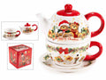 Set tazza e teiera di Natale realizzate in ceramica con decori orsetti, scritta, set da 2 pezzi, cm 17,5 x 11,5 x 16 H