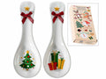 Poggiamestolo cucina natalizia in ceramica decori alberello e pacchi dono, set da 8 pezzi, cm 8,5 x 24 H