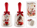 Campanelle di Natale in ceramica con fiocco e decoro natalizio, in confezione, set da 6 pezzi, Ø 7 cm x 14,5 H