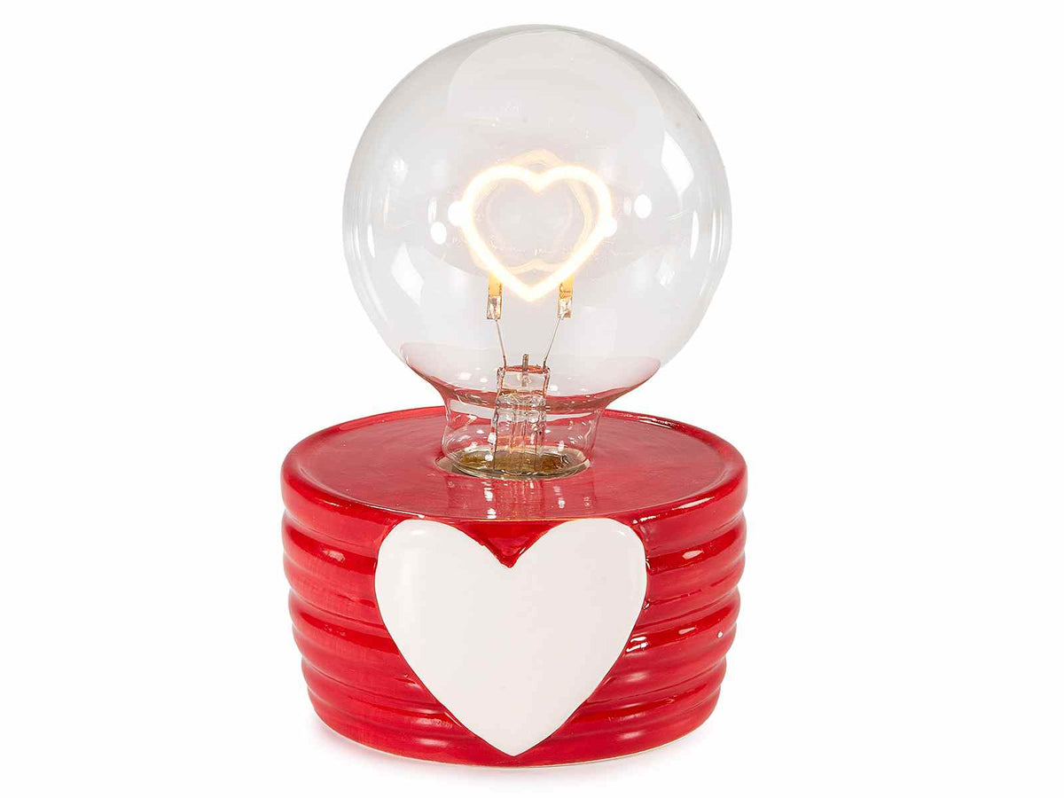 Lampada con luce led a forma di cuore dentro sfera con base in ceramica, set da 2 pezzi, Ø 9 cm x 14,5 H