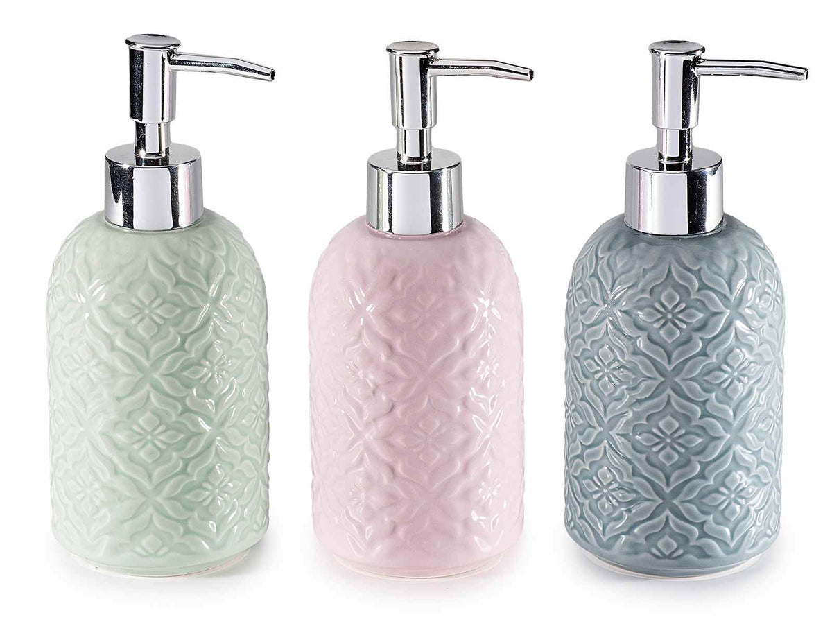 Dosatore per sapone in ceramica colorata lavorata con pattern ed erogatore, set da 6 pezzi, Ø 7,5 cm x 18,5 H