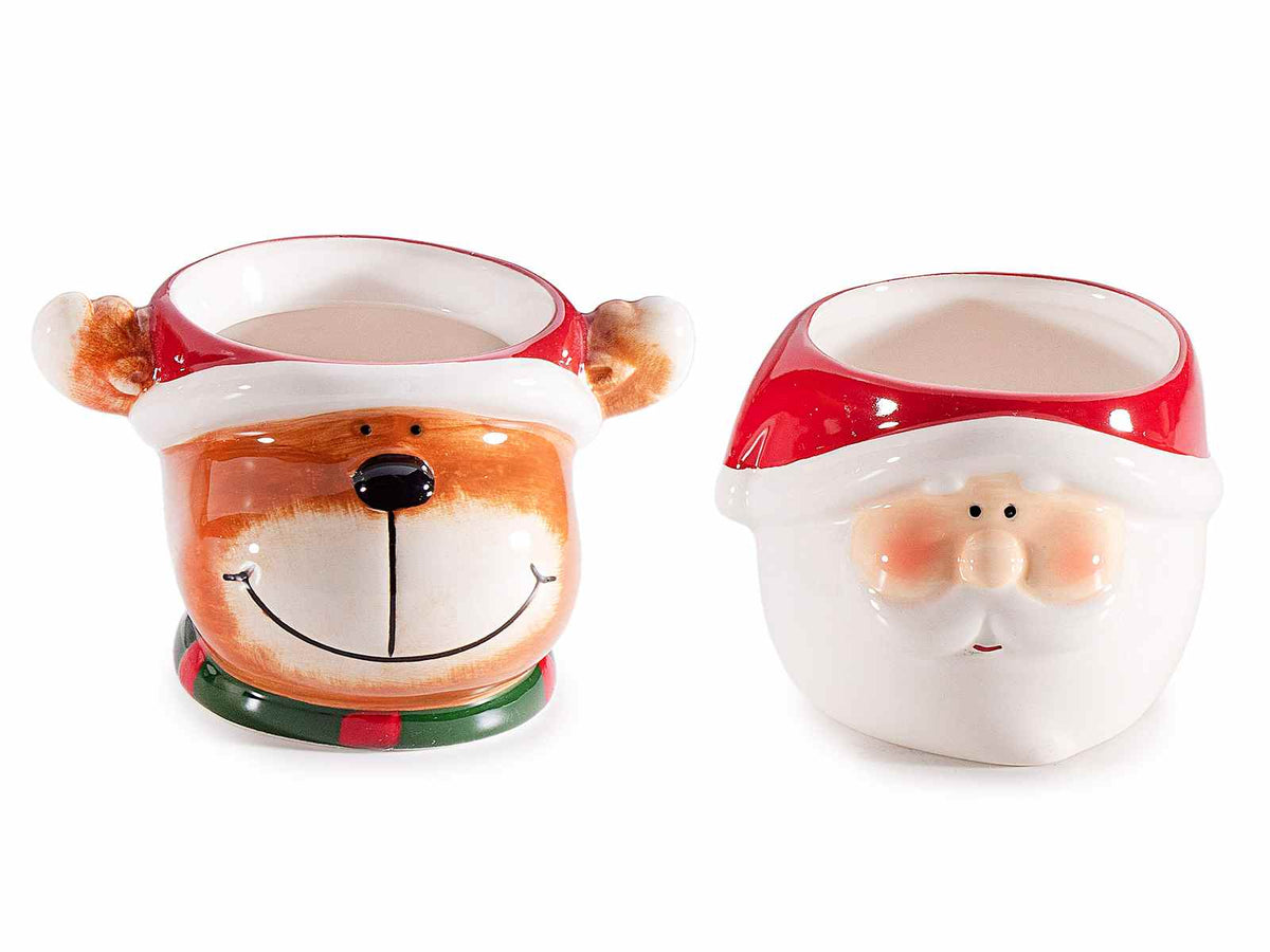 Vasetti natalizi in ceramica a personaggio natalizio a renna e Babbo Natale, set da 8 pezzi, cm 11,5 x 9 x 7 H
