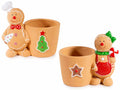 Vasetti di Natale in dolomite con pan di zenzero e dettagli in rilievo, set da 4 pezzi, cm 16,5 x 10,5 x 15 H