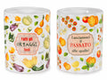 Porta utensili da cucina in ceramica decorata con stampa ortaggi e scritte, set da 4 pezzi, Ø 10,5 cm x 13,5 H