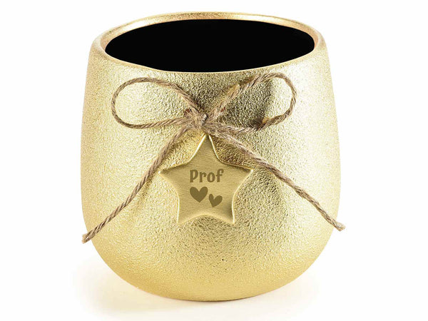 Vasi oro natalizi in ceramica grezza dorata con cordino e stella con scritta, set da 3 pezzi, Ø 13,5 cm x 12,5 H