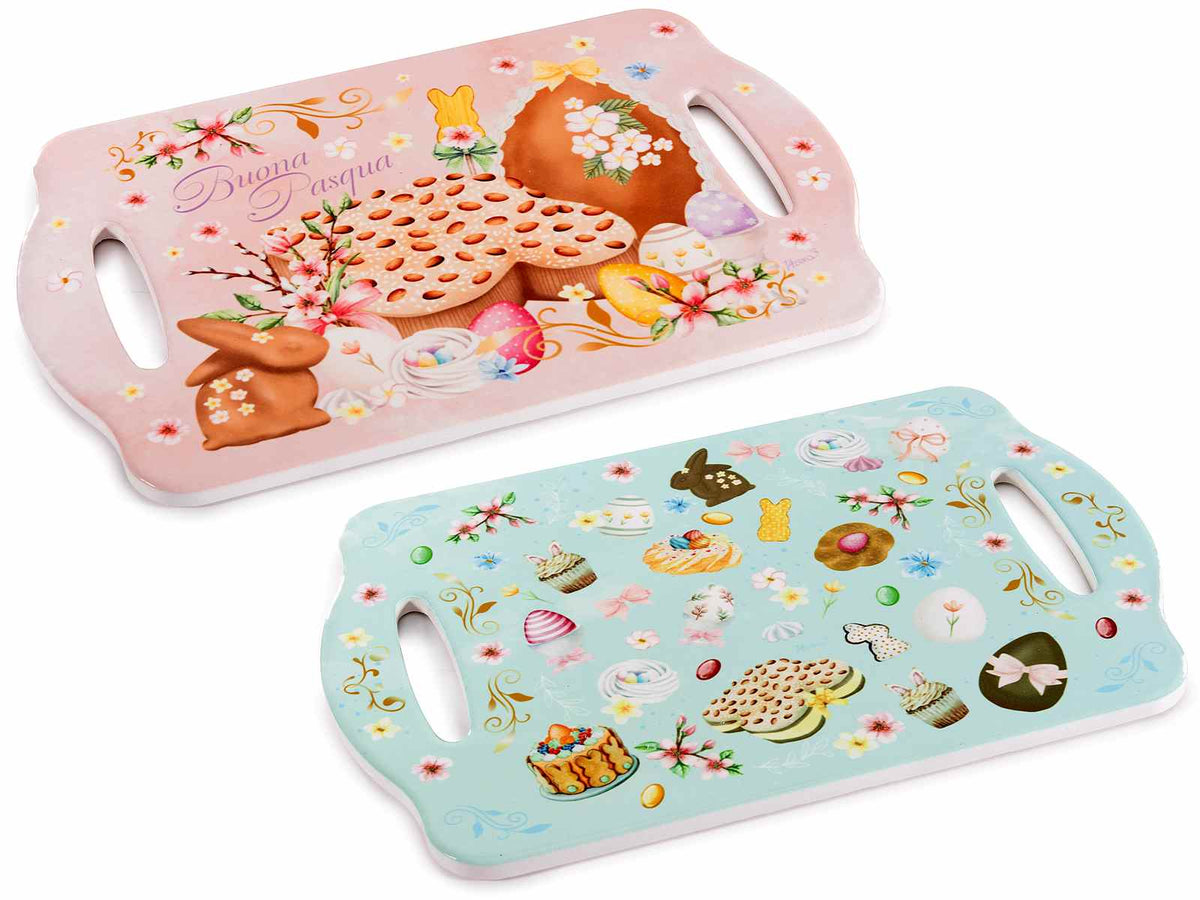 Sottopentola a vassoio in ceramica con stampa fantasia dolci pasquali, con base, set da 6 pezzi, 28 x 18 H