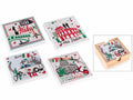 Sottobicchieri souvenir Italia in ceramica impilati in scatola in legno da 4, set da 3 pezzi, Sottobicchiere: 10 x 10 H
