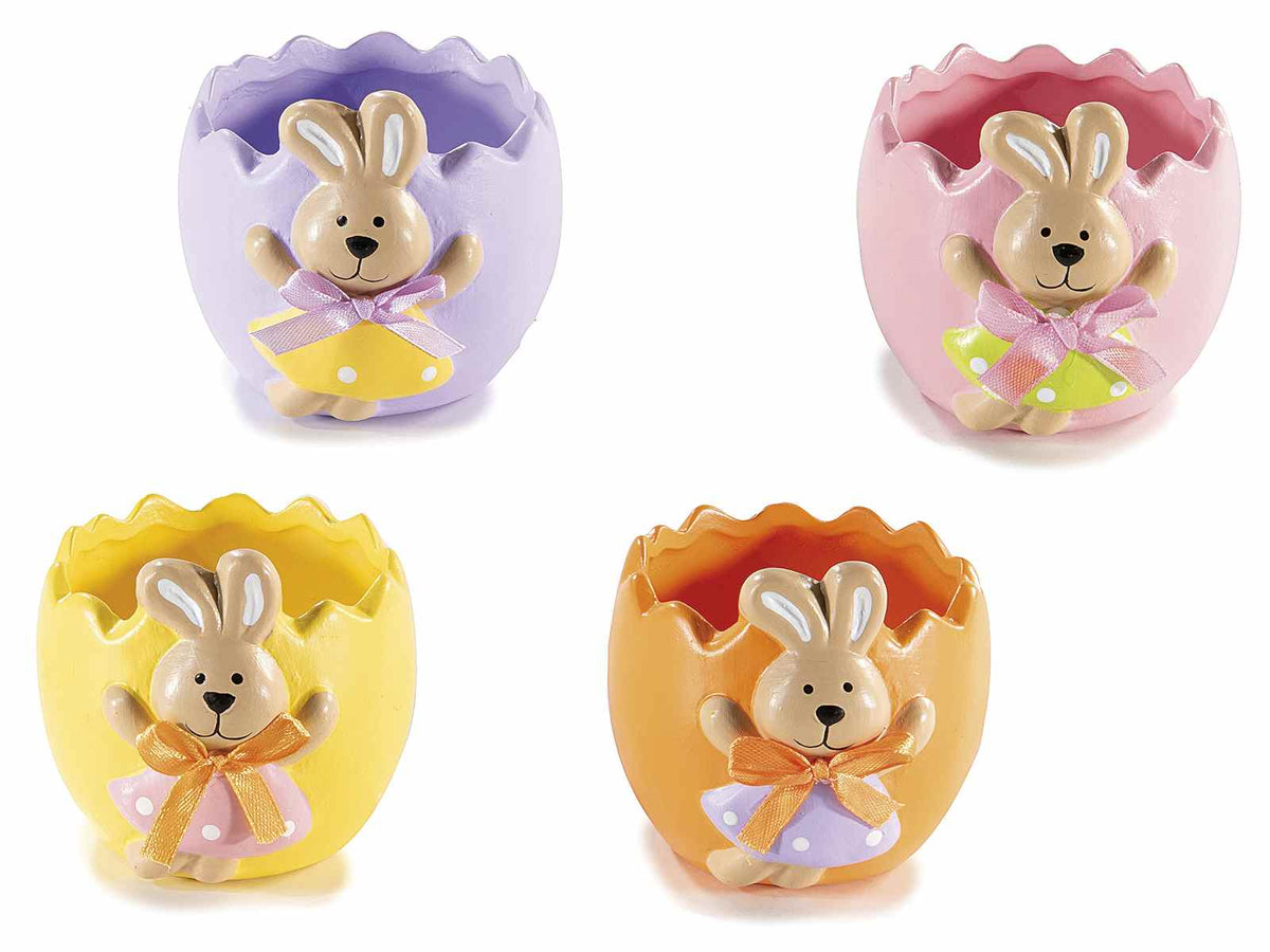 Vasettini a uovo in ceramica con coniglio pasquale e fiocco, set da 12 pezzi, cm 8 x 8,5 x 8 H
