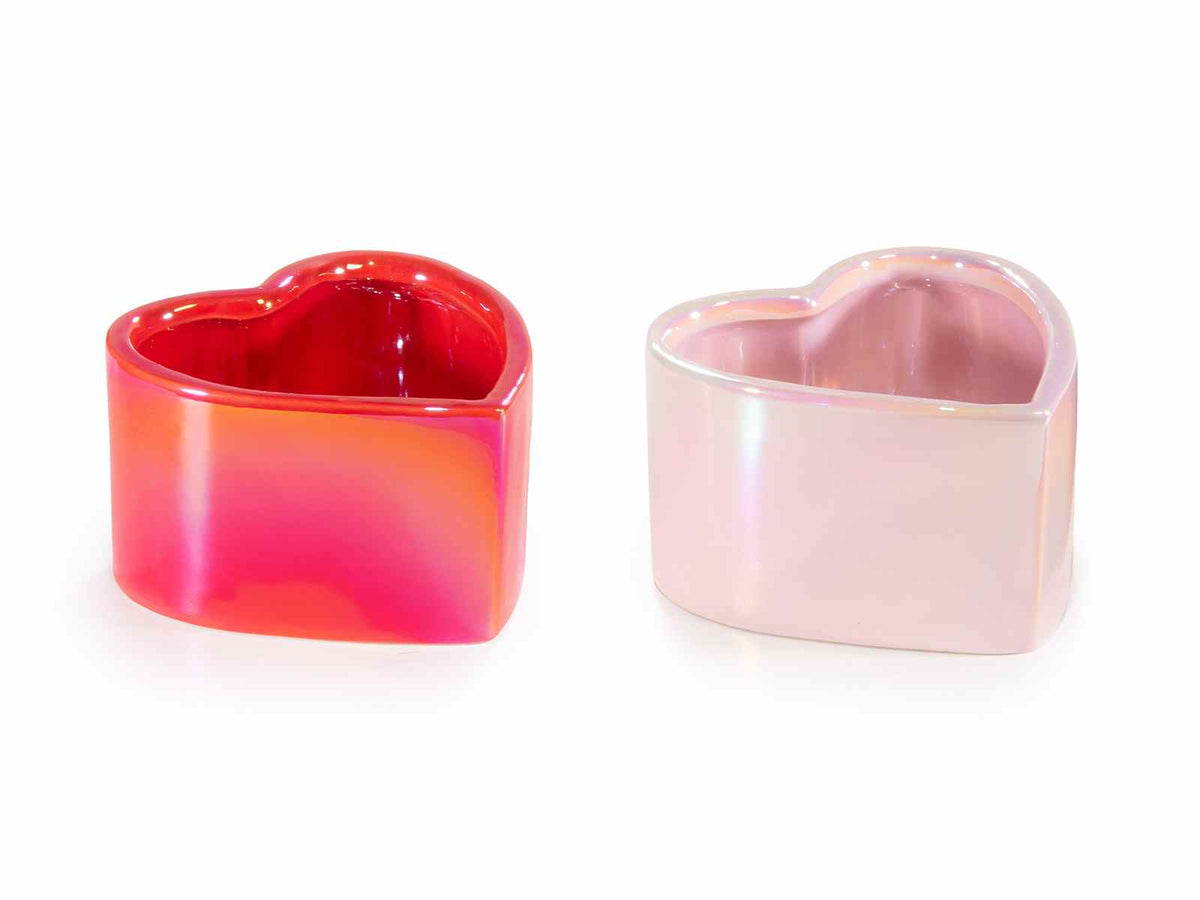 Vasetti a forma di cuore in ceramica lucida con effetto cangiante, per San, set da 6 pezzi, cm 12 x 11,5 x 7 H