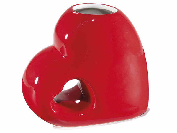 Vasi a forma di cuore in ceramica colorata di rosso, regalo per San Valentino, set da 3 pezzi, cm 16,5 x 8,5 x 14 H