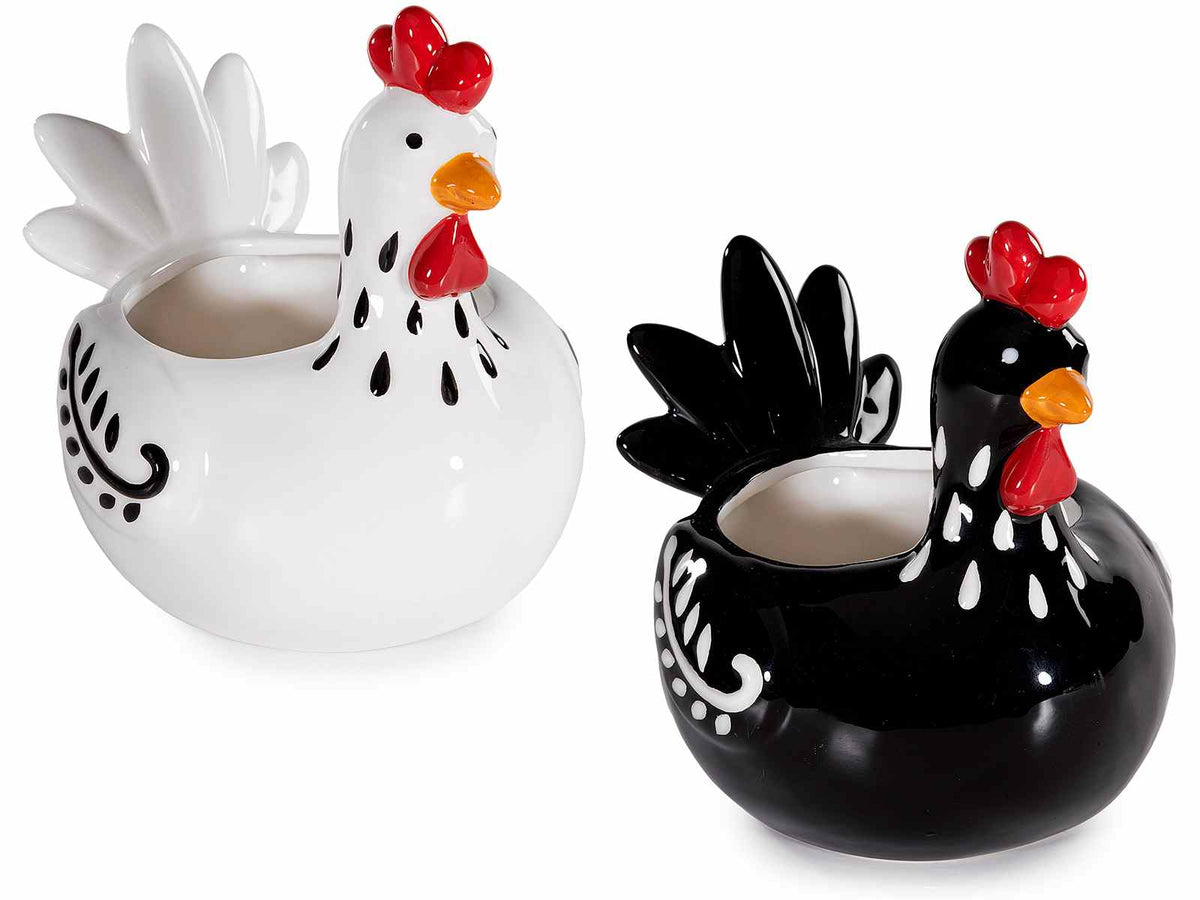 Contenitori in ceramica a forma di gallinella con decori in rilievo, set da 2 pezzi, cm 16 x 18,5 x 18 H
